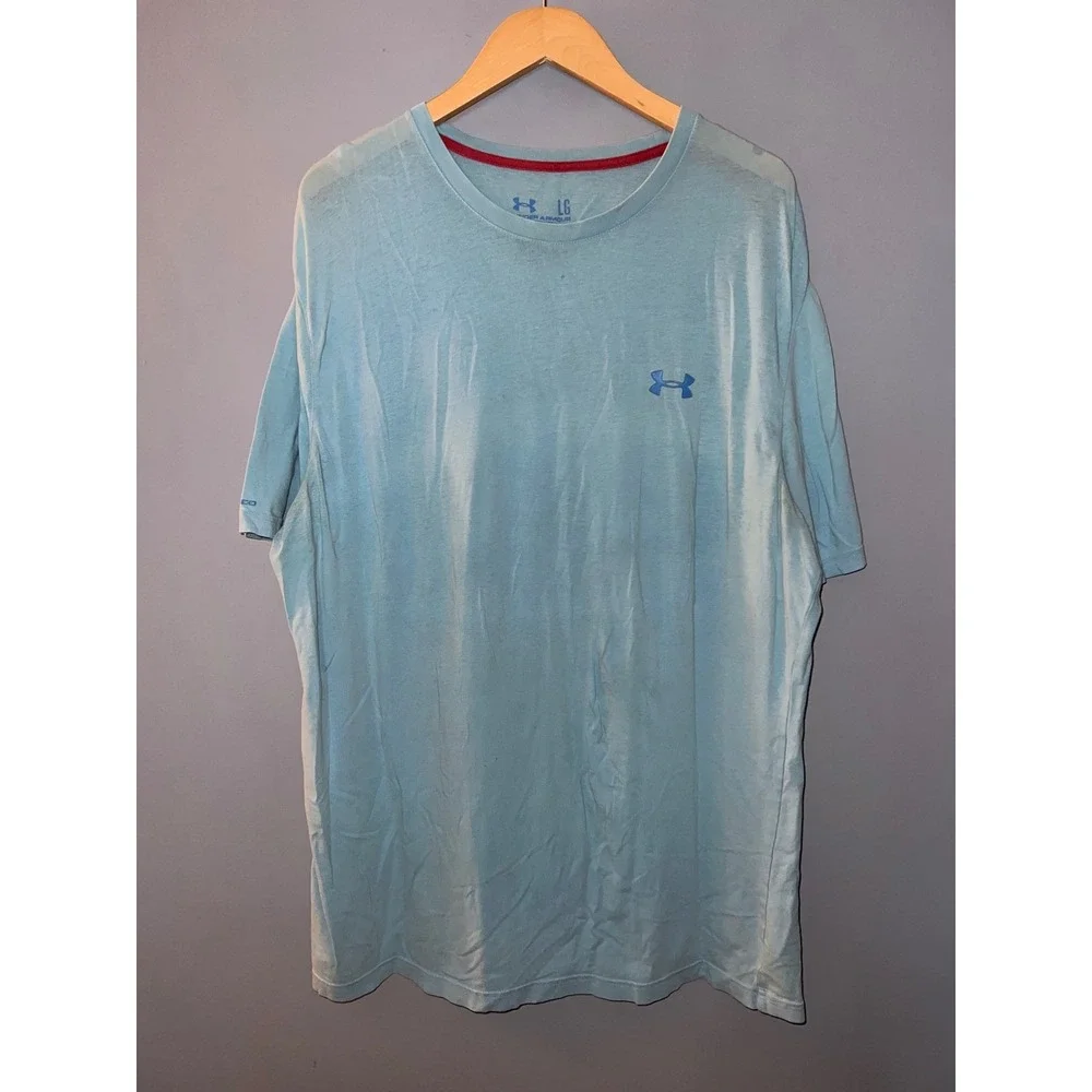 Under Armour Mens Charged Cotton HeatGear T-Shirt Light Blue Large Loose Fit